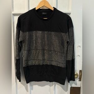 Zara Men's Black and Silver Crewneck Sweater